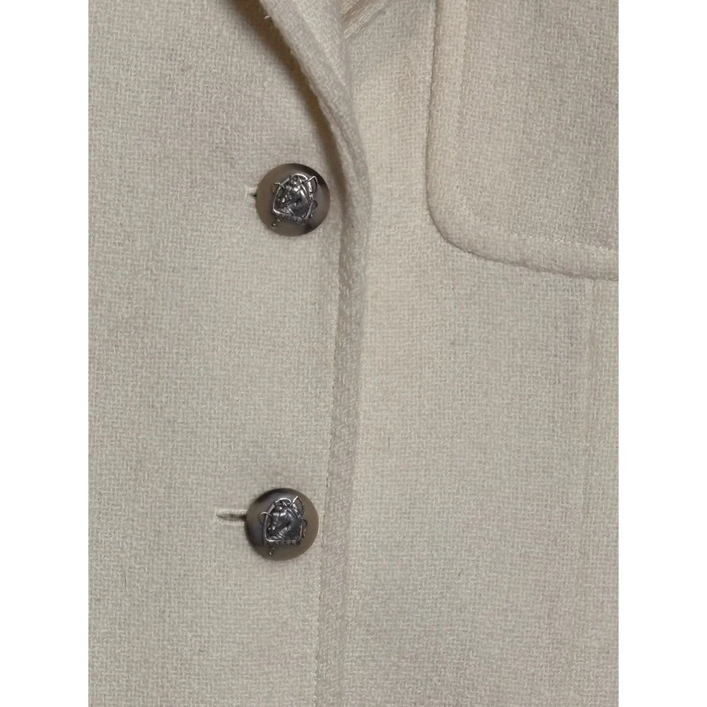 Lauren Ralph Lauren Womens 100% Wool Blazer Cream 3 Button Crest‎ Jacket Size 4